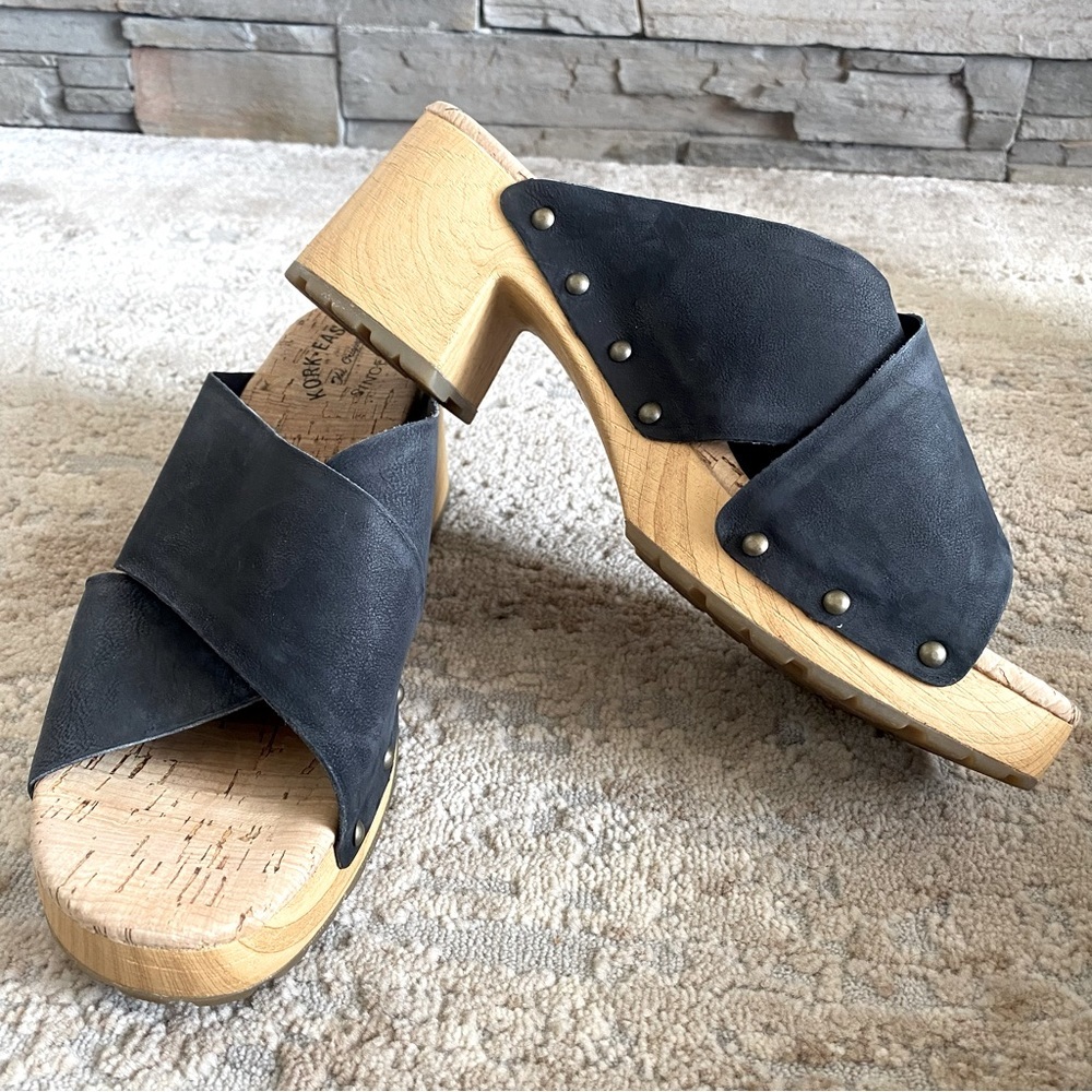 Kork-Ease Tatum Wooden Platform Lug Sole Sandals Open Toe Criss Cross Black: 10M